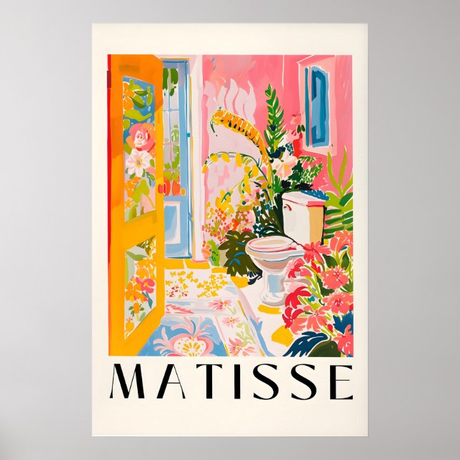 Matisse Inspirerad Badrum Konsttryck Tropisk Rosa Poster (Framsidan)