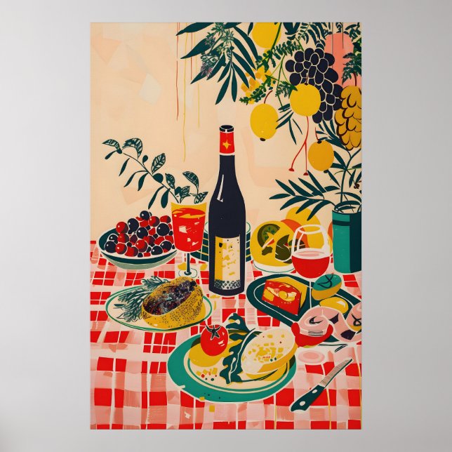 Matisse Inspirerad Röd Rutig Mattryck för Poster (Framsidan)