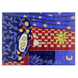 Matisse-inspirerad stilleben med blå natt, vin och