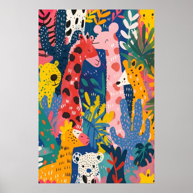 Matisse Inspirerade Djur i Djungeln Konsttryck Bar Poster (Framsidan)
