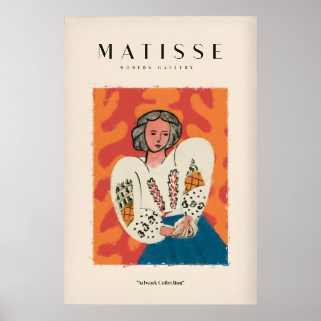 Matisse konsttryck - Kvinna Vit blus Blå kjol Poster (Framsidan)
