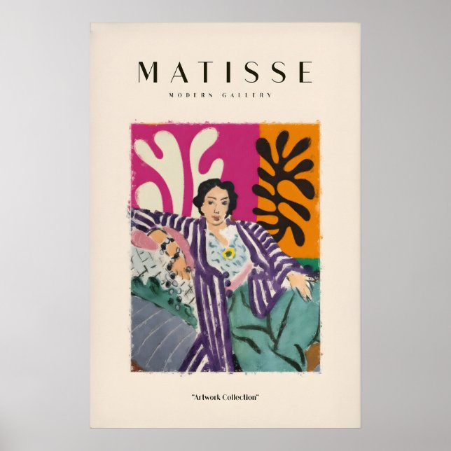 Matisse konsttryck - Liggende kvinna randig kappa Poster (Framsidan)