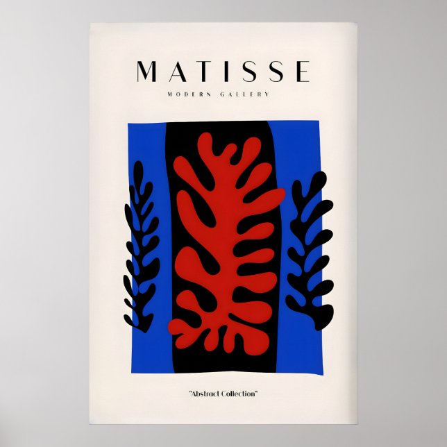 Matisse konsttryck - Röd korall Svarta blad Blå Poster (Framsidan)