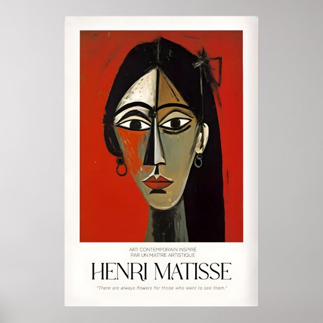 Matisse konsttryck - Stilisert kvinnoporträtt rött Poster (Framsidan)