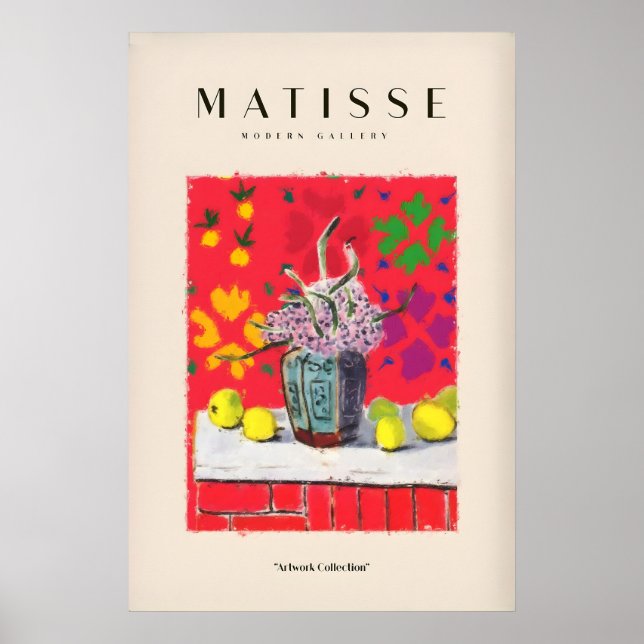 Matisse konsttryck - Stilleben blommor citroner rö Poster (Framsidan)