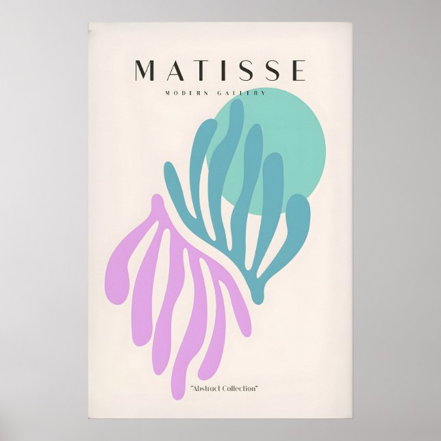 Matisse konsttryck - Teal Rosa Abstrakt löv Sol Poster (Framsidan)
