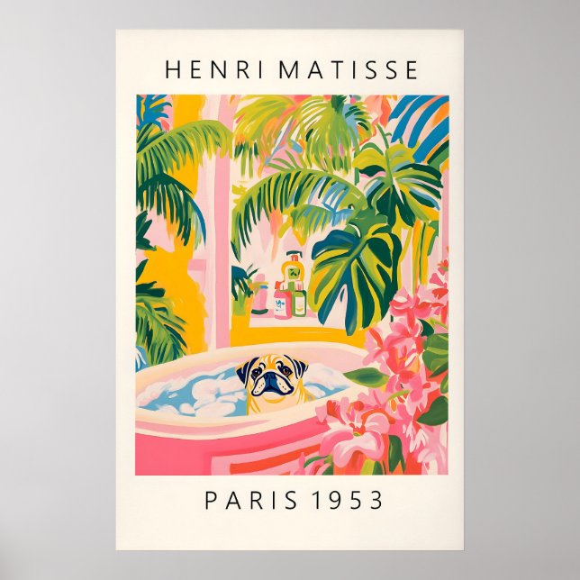 Matisse Pug Print Funny Bathroom Tropical Art Poster (Framsidan)