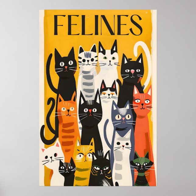 Matisse stil kattkonsttryck Färgrik katt Poster (Framsidan)