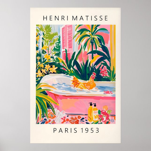Matisse Stil Kyckling Konsttryck Rolig Rosa Poster (Framsidan)