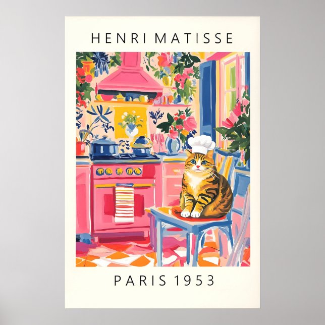 Matisse Style Cat Chef Print Funny Kitchen Wall Poster (Framsidan)