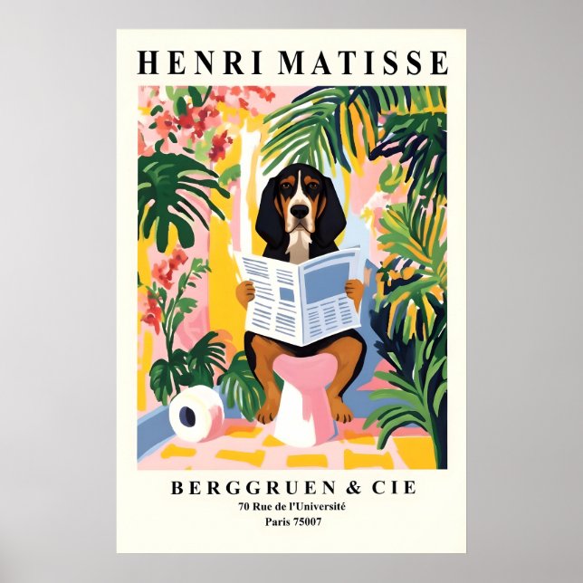Matisse Style Coonhound Print Funny Dog on Toilet Poster (Framsidan)