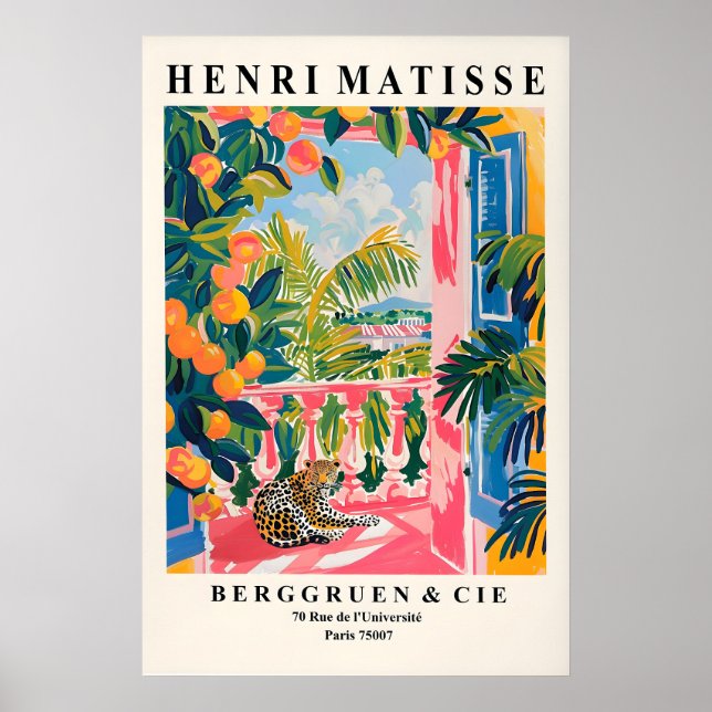 Matisse Style Leopard Print Pink Balcony, Beachy Poster (Framsidan)