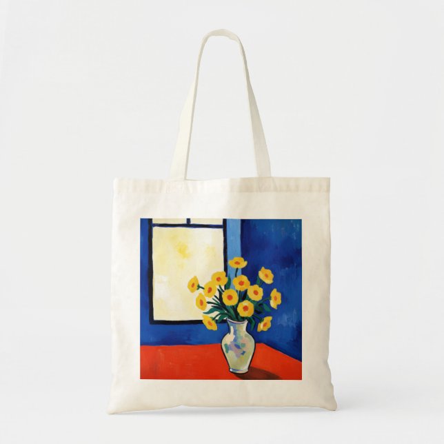 Matisse Style Yellow Flower Blue Orange Window ArT Tygkasse (Framsidan)