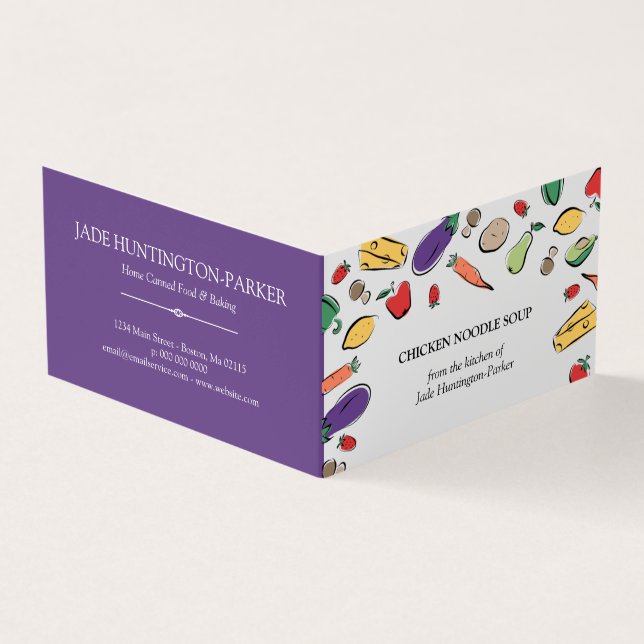 Matklotter - purpurfärgad hemlagad visitkort (Utsida)