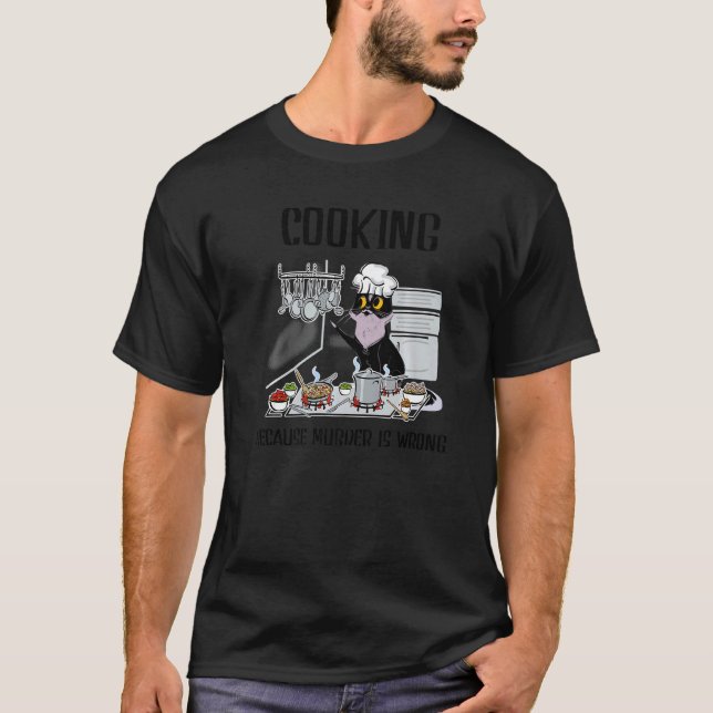 Matlagning För att Mord är Fel  Svart Katt T Shirt (Framsida)