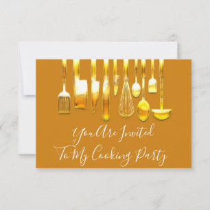 Matlagning Party Chef Gyllene Köket Guld Honung Inbjudningar