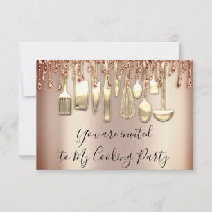 Matlagning Party Chef Köket Rosa Guld Glitter Drop Inbjudningar
