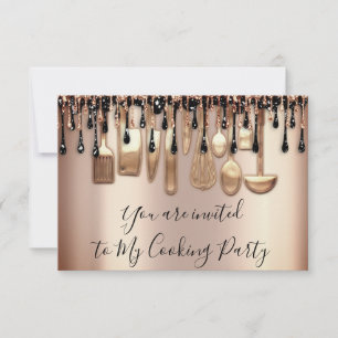 Matlagning Party Chef Köket Rose Gold Dropar Svart Inbjudningar