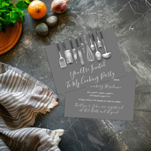 Matlagning Party Kökschef Vit Grå Silver Inbjudningar