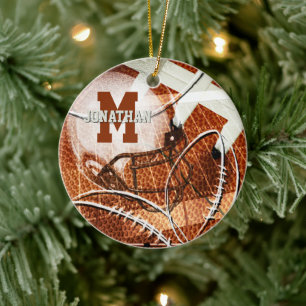 Matletiska gåvor av varierande brev-monogramfotbol julgransprydnad keramik