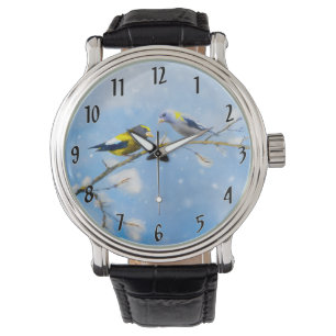 Matmålning av Grosbeak - Original Vild Bird Art Armbandsur