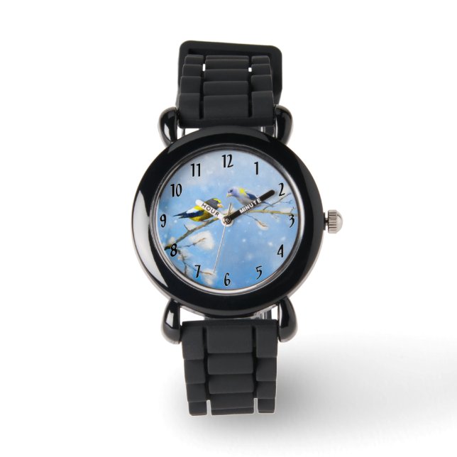 Matmålning av Grosbeak - Original Vild Bird Art Armbandsur (Framsida)