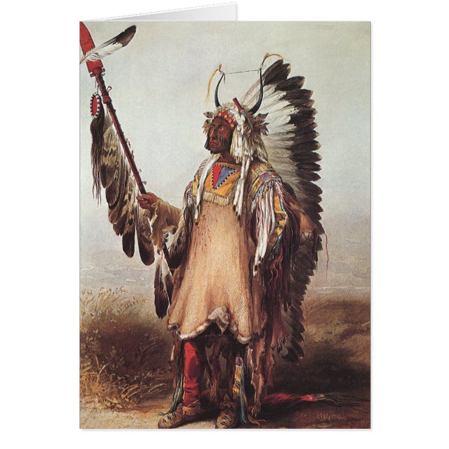 Mato-Tope, Mandan Chief Porträtt av Karl Bodmer Hälsningskort (Framsidan)