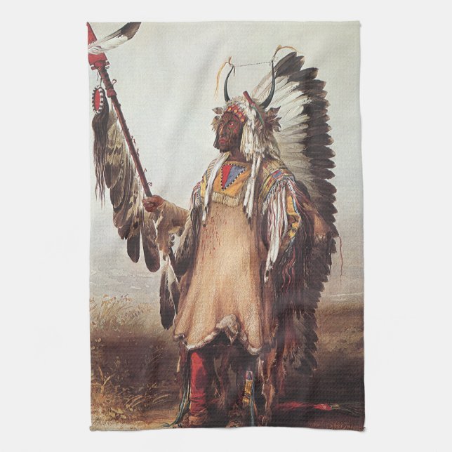 Mato-Tope, Mandan Chief Porträtt av Karl Bodmer Kökshandduk (Vertikal)