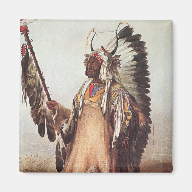 Mato-Tope, Mandan Chief Porträtt av Karl Bodmer Magnet (Framsidan)