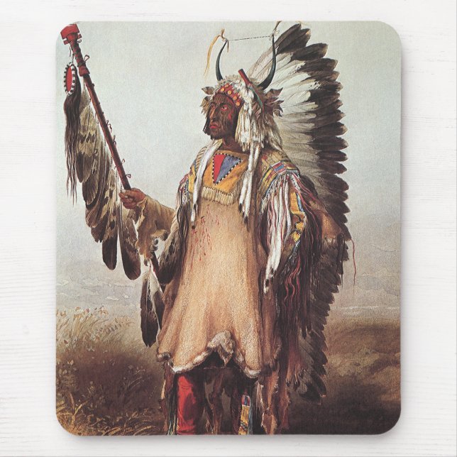 Mato-Tope, Mandan Chief Porträtt av Karl Bodmer Musmatta (Framsidan)