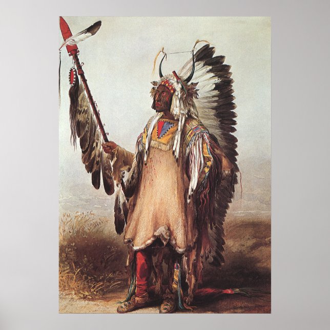 Mato-Tope, Mandan Chief Porträtt av Karl Bodmer Poster (Framsidan)