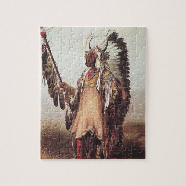 Mato-Tope, Mandan Chief Porträtt av Karl Bodmer Pussel (Vertikal)