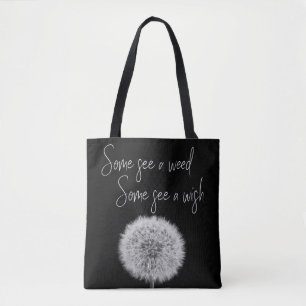 Matoniskt svartvit makrofoto för dandelion tygkasse
