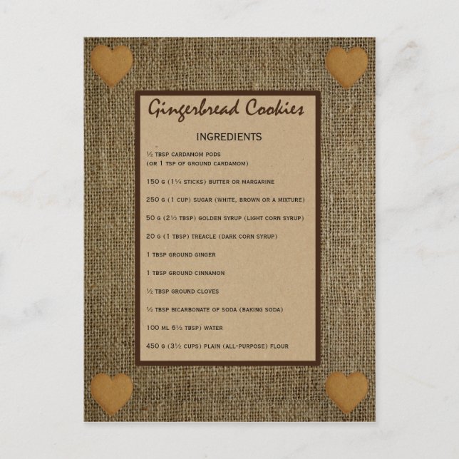 Matrecept på kakor - Pepparkaka Vykort (Framsida)