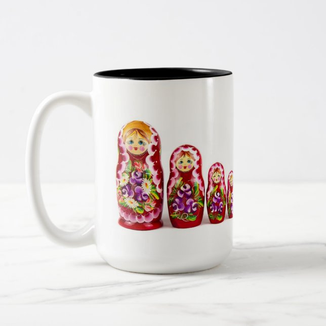 Matrioshka Wooden Culture Symbol - ryska Två-Tonad Mugg (Vänster)