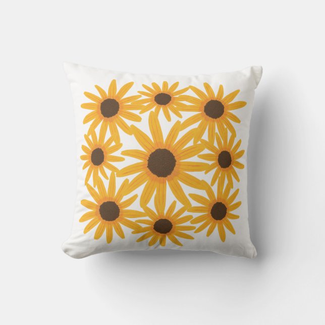 Matris av Gult Solblommor Blommigt Pillow Kudde (Framsida)