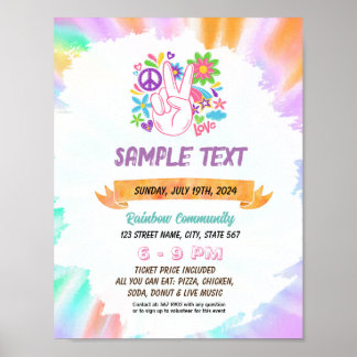 Matrisflygare för Cute Tie dye hippie-tema Poster