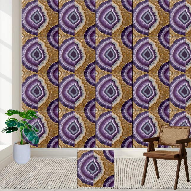 Matrix Geode Tile, Guld och Lila Kakelplatta (Shimmering Gold And Purple Matrix Geode Tile)