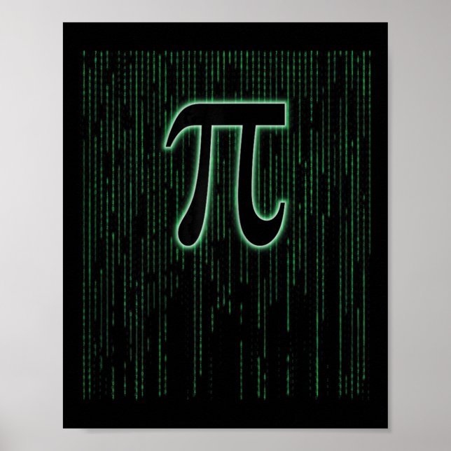 Matrix Inspired Pi Day 3.14 Number Pi Symbol Math Poster (Framsidan)