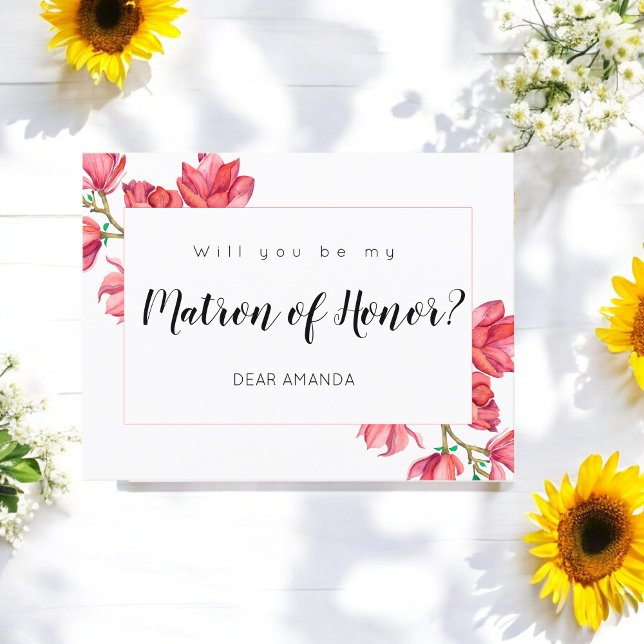 Matron Honor Rosa White Blommigt Card Helg Vykort (Skapare uppladdad)