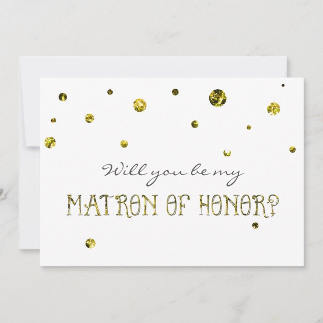 MATRON MED HONOR White & Guld Glitter-prickkort Inbjudningar (Framsida)