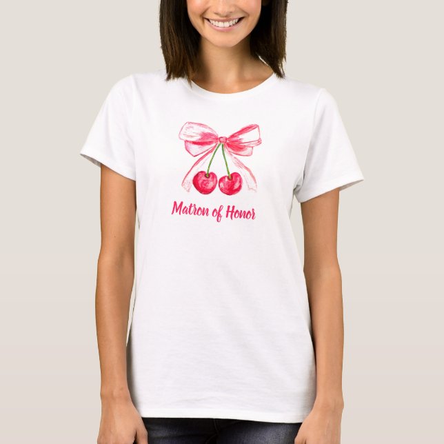 Matron of Honor Coquette Rosa Bow Bröllop T Shirt (Framsida)