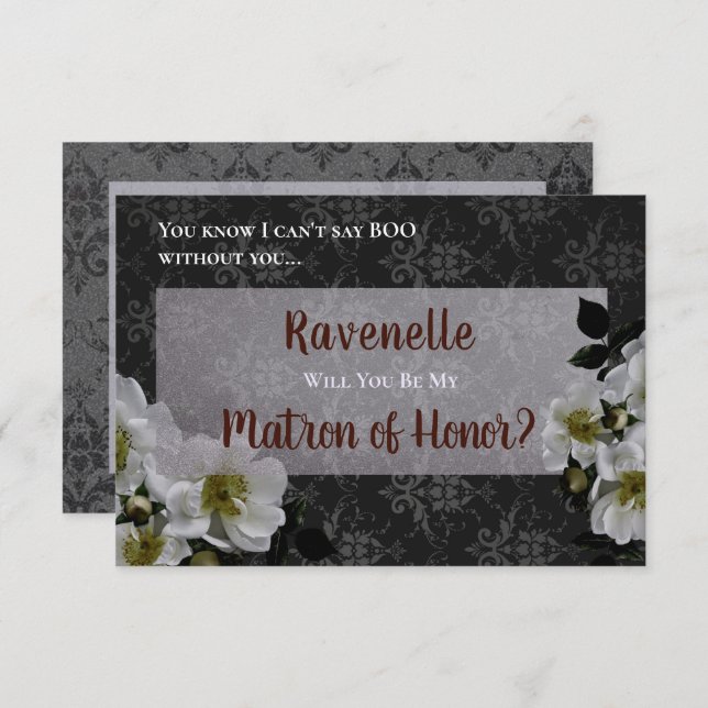 Matron of Honor Elegant Goth Glam Request Card Inbjudningar (Fram/baksida)
