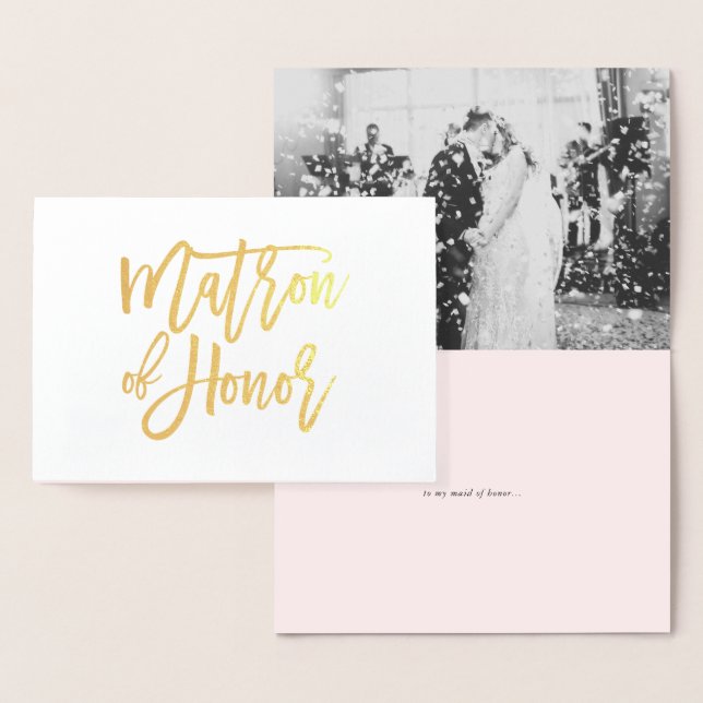 Matron of Honor Hand Lettering Gold Foil Card Folierat Kort (Display)