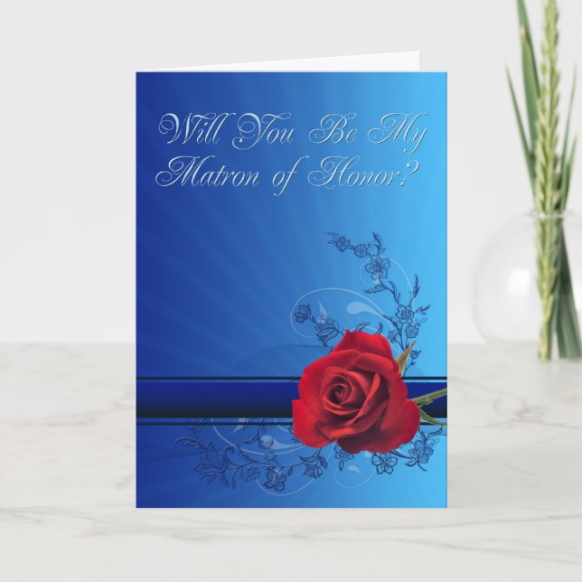 Matron of Honor-inbjudan med röd ros Tack Kort (Framsida)
