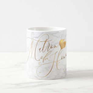 Matron of Honor/Marble+Faux Guld Romantic Script Kaffemugg