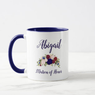 Matron of Honor Navyblå Marsala Blommig Bröllop Mugg