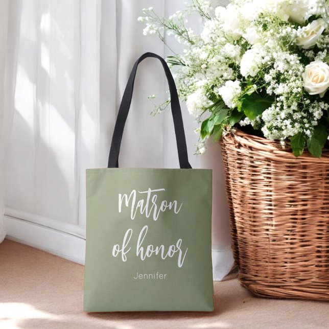Matron of Honor Sage Grönt Bröllop Tote Bag Tygkasse (Skapare uppladdad)