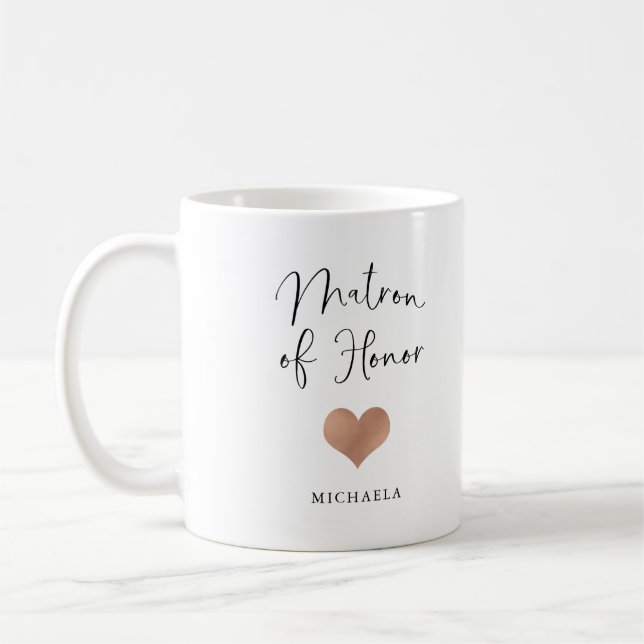 Matron of Honor | Trendig Script och Hjarta Kaffemugg (Vänster)