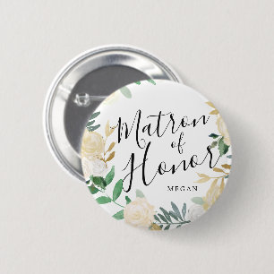 Matron of Honor Vit ros Bouquet Personligt bröllp Knapp